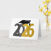 Gouden en zilveren Klasse van 2026 Afstuderen Kaart (Gele Bloem)