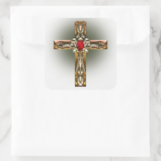 Gouden en Zilveren Kruis Vierkante Sticker (Tas)