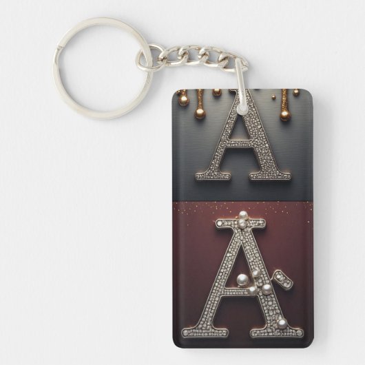 Gouden en zilveren letter A monogram Sleutelhanger (Voorkant)
