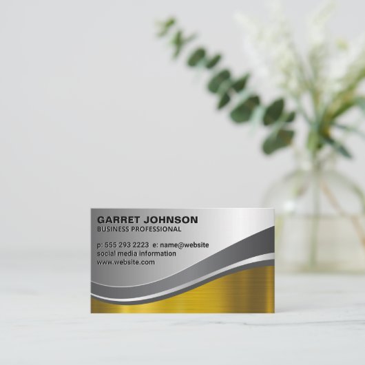 Gouden en Zilveren Metallic Geborsteld Glans Visitekaartje (Staand voorkant)