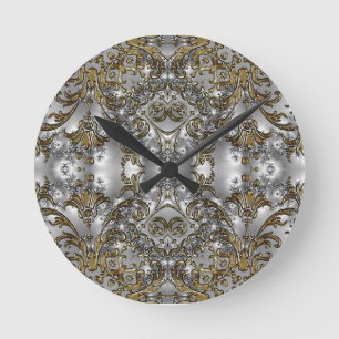 Gouden en Zilveren Patroon Sml Ronde Wandklok