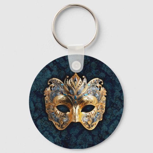 Gouden en zilveren rijkversierde maskerade masker sleutelhanger (Voorkant)