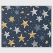 Gouden en zilveren sterren verspreid cadeaupapier (Vlak)