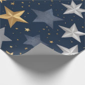 Gouden en zilveren sterren verspreid cadeaupapier (Hoek)