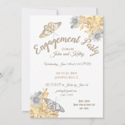 Gouden en Zilveren Vlinders Verlovingsfeest Kaart (Voorkant)