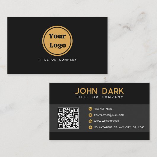 Gouden en zwart Visitekaartje met QR (Voorkant / Achterkant)