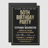Gouden en zwarte 50ste verjaardagsfeest magnetische uitnodiging (Voorkant / Achterkant)