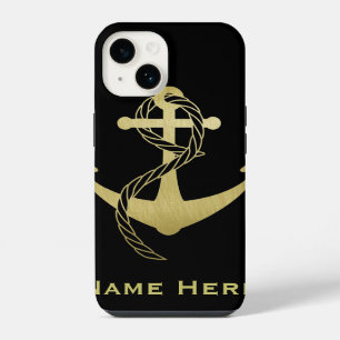 Gouden en Zwarte Aangepaste Nautische Hoes voor Te iPhone 14 Hoesje