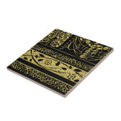 Gouden en Zwarte Art Deco Bloemen Geometrische Str Tegeltje (Zijkant)