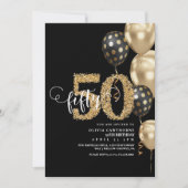 Gouden en zwarte ballon 50e verjaardag kaart (Voorkant)