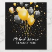 Gouden en Zwarte Ballonnen Gouden Sterren Afstuder Wijn Etiket (Enkel label)
