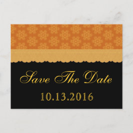 Gouden en zwarte bloemen en kant Save the Date V4 Aankondigingskaart