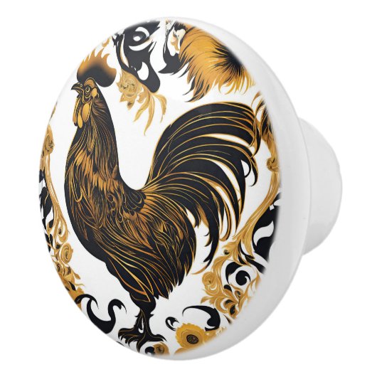 Gouden en zwarte boerderij Haan Keramische Knop (Rechts)