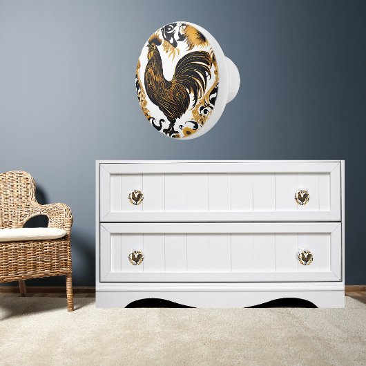 Gouden en zwarte boerderij Haan Keramische Knop