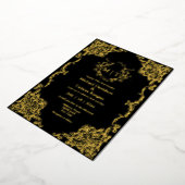 Gouden en zwarte botanische monogram bloemenbruilo folie uitnodiging (Gedraaid)