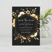 Gouden en zwarte bruiloft save the date (Staand voorkant)