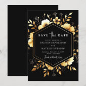 Gouden en zwarte bruiloft save the date (Voorkant / Achterkant)