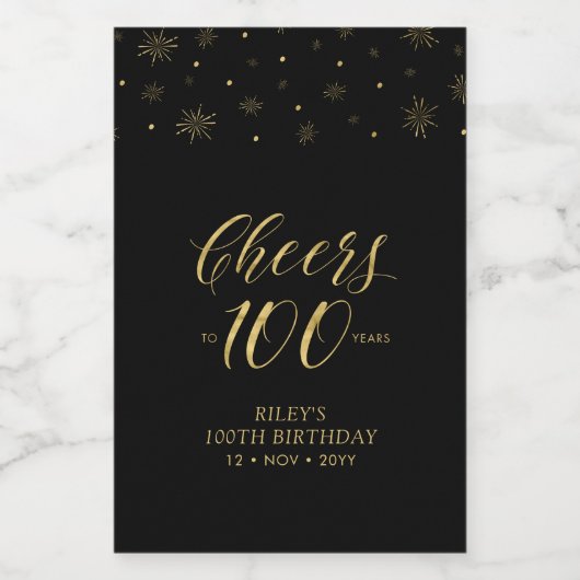 Gouden en Zwarte Cheers 100 jaar 100e verjaardag Wijn Etiket (Enkel label)