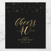 Gouden en Zwarte Cheers 40 jaar, 40e verjaardag Wijn Etiket (Enkel label)