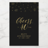 Gouden en Zwarte Cheers 40 jaar, 40e verjaardag Wijn Etiket (Enkel label)