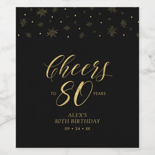 Gouden en Zwarte Cheers 80 jaar, 80e verjaardag Wijn Etiket (Enkel label)