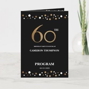 Gouden en zwarte confetti 60ste verjaardagsprogram programma