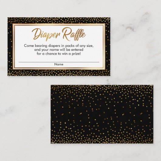 Gouden en Zwarte Confetti Luier Raffle Ticket Kaar Informatiekaartje (Voorkant / Achterkant)