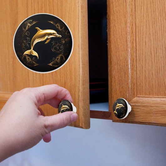 Gouden en zwarte dolfijn keramische knop