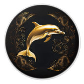 Gouden en zwarte dolfijn keramische knop (Voorkant)