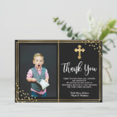Gouden en Zwarte Doop Dankkaarten Bedankkaart (Staand voorkant)