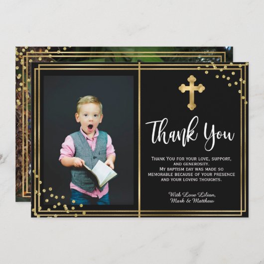 Gouden en Zwarte Doop Dankkaarten Bedankkaart (Voorkant / Achterkant)