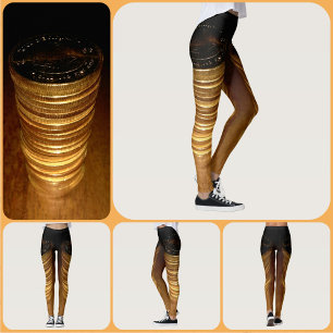 Gouden en Zwarte Gestapelde Gouden Munten Glamour Leggings
