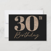 Gouden en zwarte glitter nummer 30ste verjaardag bedankkaart (Voorkant)