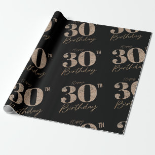 Gouden en zwarte glitter nummer 30ste verjaardag cadeaupapier