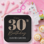 Gouden en zwarte glitter nummer 30ste verjaardag papieren bordje (Feest)