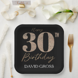 Gouden en zwarte glitter nummer 30ste verjaardag papieren bordje