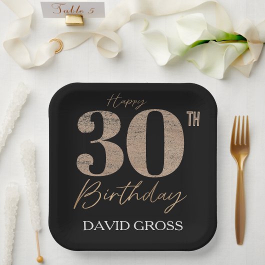 Gouden en zwarte glitter nummer 30ste verjaardag papieren bordje (Huwelijk)