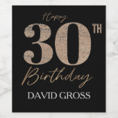 Gouden en zwarte glitter nummer 30ste verjaardag wijn etiket (Enkel label)