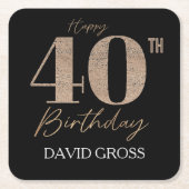 Gouden en zwarte glitter nummer 40ste verjaardag kartonnen onderzetters (Voorkant)