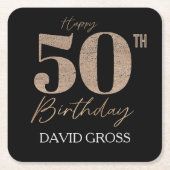 Gouden en zwarte glitter nummer 50ste verjaardag kartonnen onderzetters (Voorkant)