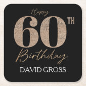 Gouden en zwarte glitter nummer 60ste verjaardag kartonnen onderzetters (Voorkant)