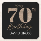 Gouden en zwarte glitter nummer 70ste verjaardag kartonnen onderzetters (Voorkant)