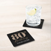 Gouden en zwarte glitter nummer 80ste verjaardag kartonnen onderzetters (Insitu)