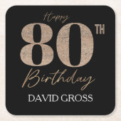 Gouden en zwarte glitter nummer 80ste verjaardag kartonnen onderzetters (Voorkant)