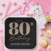 Gouden en zwarte glitter nummer 80ste verjaardag papieren bordje (Feest)