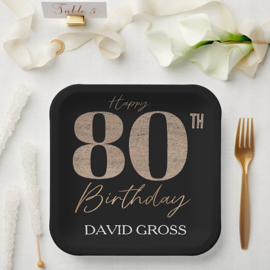 Gouden en zwarte glitter nummer 80ste verjaardag papieren bordje (Huwelijk)