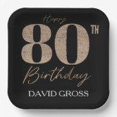 Gouden en zwarte glitter nummer 80ste verjaardag papieren bordje (Voorkant)