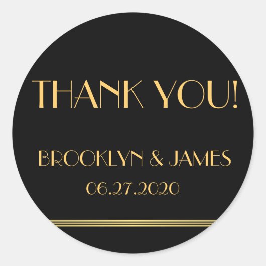Gouden En Zwarte Grote Gatsby Huwelijksstickers Ronde Sticker (Voorkant)