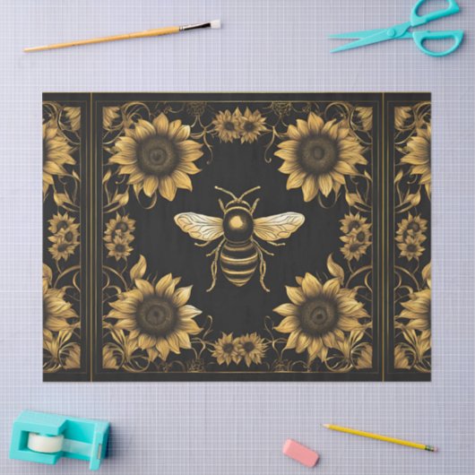 Gouden en zwarte hommel en zonnebloemen tissuepapier (Craft)