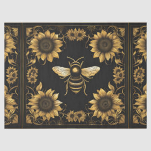 Gouden en zwarte hommel en zonnebloemen tissuepapier